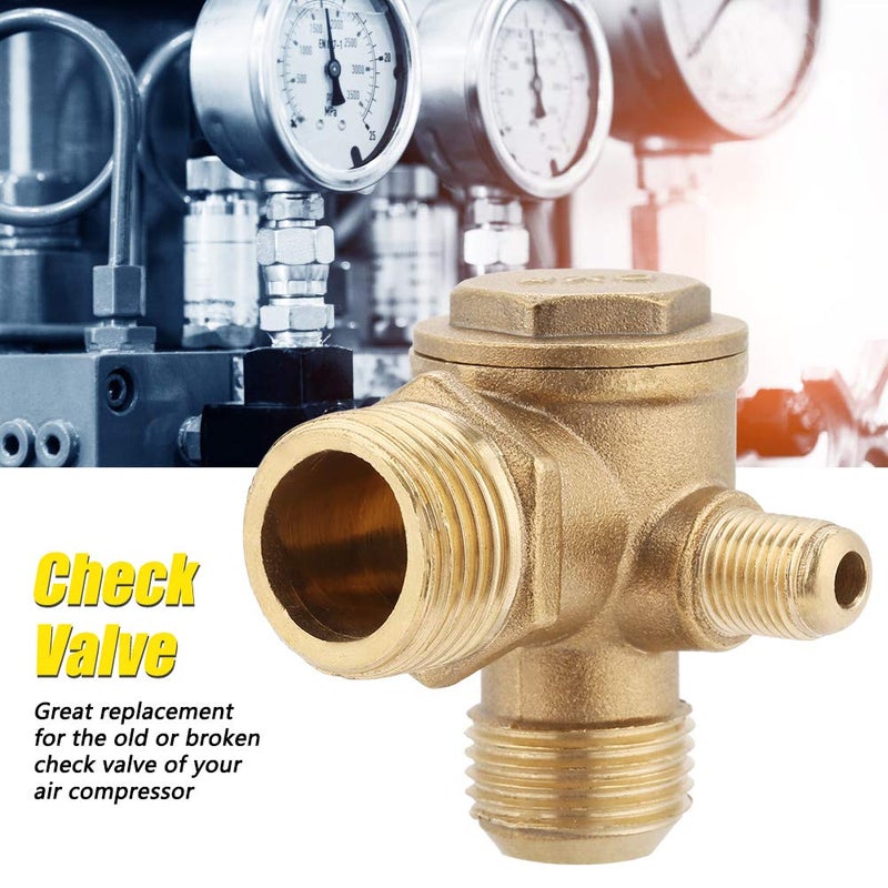 Walfront Brass Air Compressor Check Valve, 3 Way Male Thread 90 Degree Normal Pressure Accessories Used for Air Compressor (0.8x0.7x0.4 inches) - Image 5